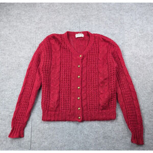 Vintage Reference Point Mohair Cardigan Women Small Cable Knit Sweater Retro Red